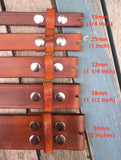 Veg Tan Leather Press Stud Snap Belt 3-3.5mm. Available 3/4" - 2" wide.